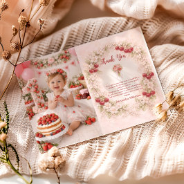 Photo Vintage Cherry Garden Girl 1st Birthday Tack Kort