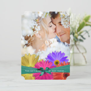 Photo Vintage Damask Bright Colorful Gerber Daisy Inbjudningar