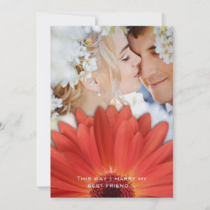 Photo Vintage Damask Orange Gerber Daisy Bröllop Inbjudningar