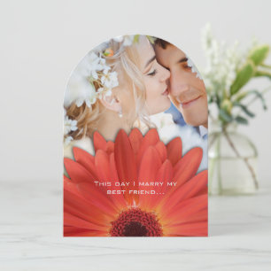 Photo Vintage Damask Orange Gerber Daisy Bröllop Inbjudningar