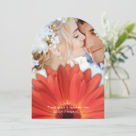 Photo Vintage Damask Orange Gerber Daisy Bröllop Inbjudningar