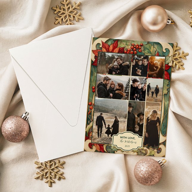 Photo Vintage Poinsettia Christmas Julkort (Skapare uppladdad)