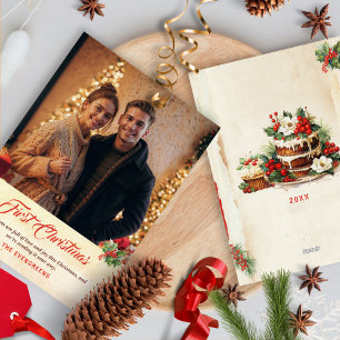 Photo Vintage Script Traditionell första jul Julkort