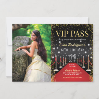 Photo VIP Pass Hollywood Red Carpet Birthday Inbjudningar