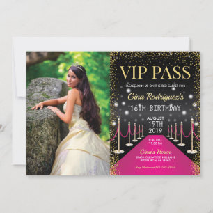 Photo VIP Pass Hollywood Rosa Red Carpet Birthday Inbjudningar