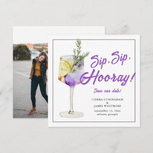Photo Watercolor Cocktail Sip Sip Hooray Bröllop Spara Datumet