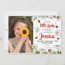Photo Watercolor Cute Birthday Girl Ladybug Inbjudningar
