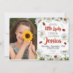 Photo Watercolor Cute Birthday Girl Ladybug Inbjudningar