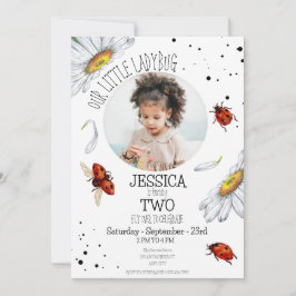 Photo Watercolor Cute Birthday Girl Ladybug Inbjudningar