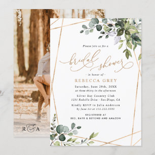 Photo Watercolor Greenery Guld Möhippa Inbjudningar