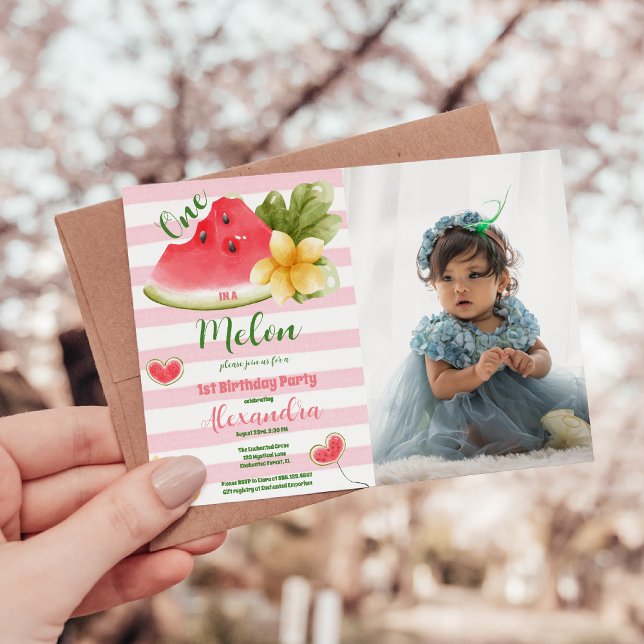 Photo Watercolor One i Melon First Birthday Inbjudningar (Skapare uppladdad)