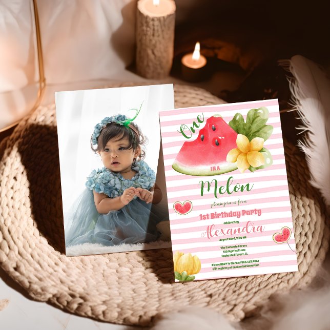 Photo Watercolor One i Melon First Birthday Inbjudningar (Skapare uppladdad)