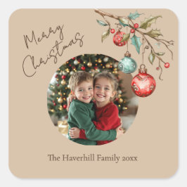 Photo Watercolor Ornaments jul Chic Beige Fyrkantigt Klistermärke