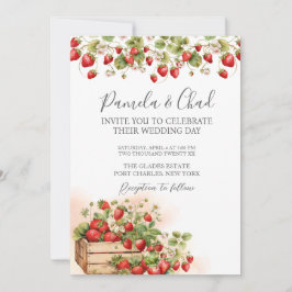 Photo Watercolor Strawbär QR Code Bröllop Inbjudningar
