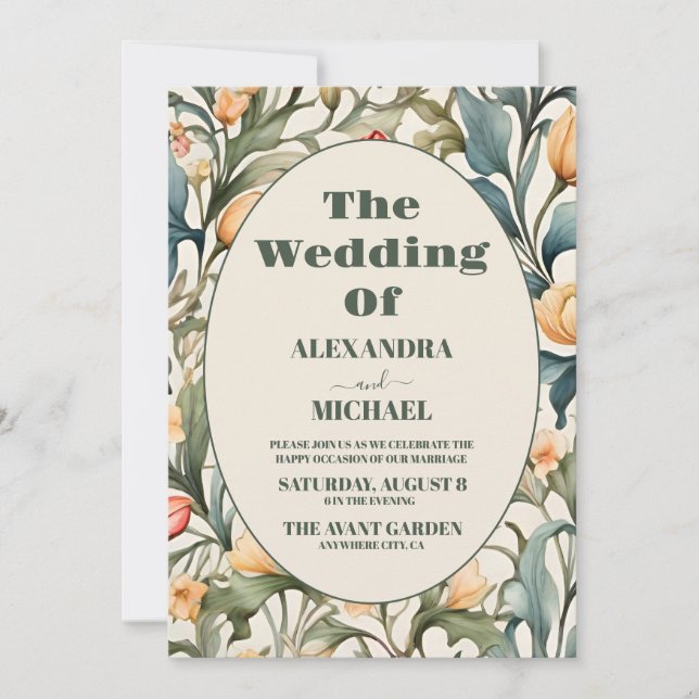 Photo Watercolor Tulips William Morris Bröllop Inbjudningar (Framsida)