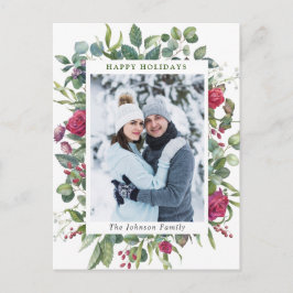 PHOTO Watercolor Winter Ro Flowers jul Vykort