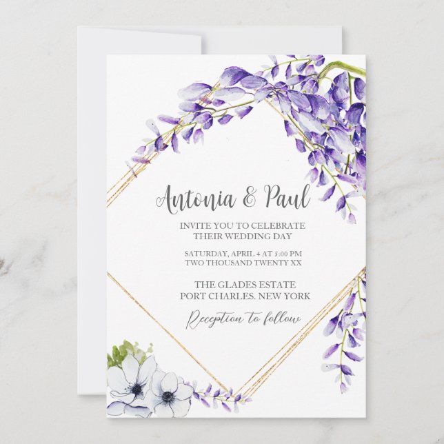 Photo Watercolor Wisteria Blooms QR Code Bröllop Inbjudningar (Framsida)