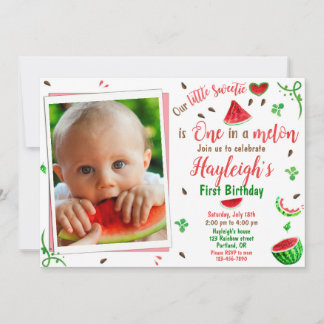 Photo Watermelon birthday invitation 1st birthday Inbjudningar