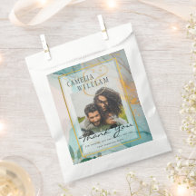 PHOTO WEDDING FAVOR BAGS Sea Glass Teal Guld Bläck