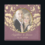 Photo Wedding Favor Magnet<br><div class="desc">Chic,  modernt,  elegant lila bröllop gynnar magnet,  med guld art-deco-hjärta och anpassningsbar foto av paret.</div>