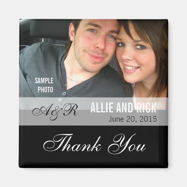 Photo Wedding Favor Magnets Black Magnet (Framsidan)