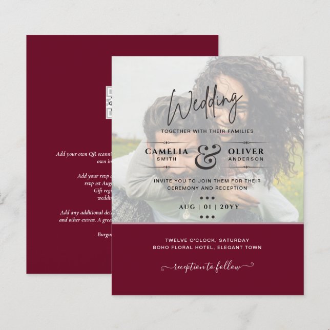 PHOTO WEDDING INVITATION Budget overlay Text LeahG (Fram/baksida)