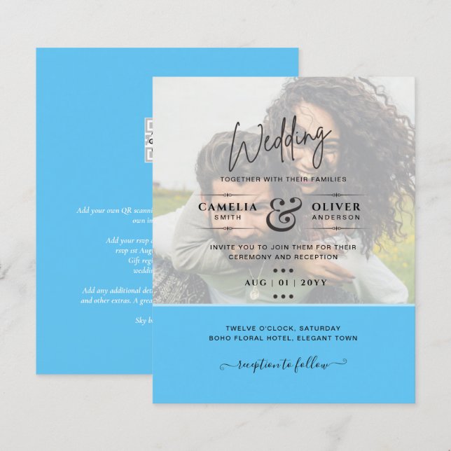 PHOTO WEDDING INVITATION Budget overlay Text LeahG (Fram/baksida)