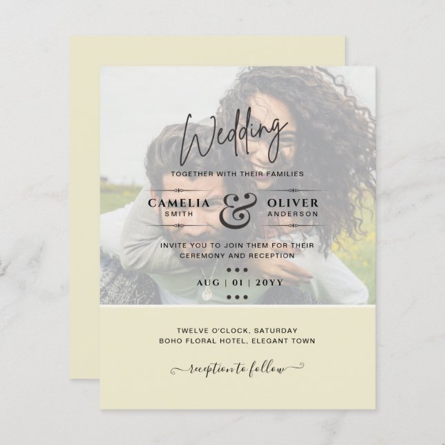 PHOTO WEDDING INVITATION Budget overlay Text LeahG (Fram/baksida)