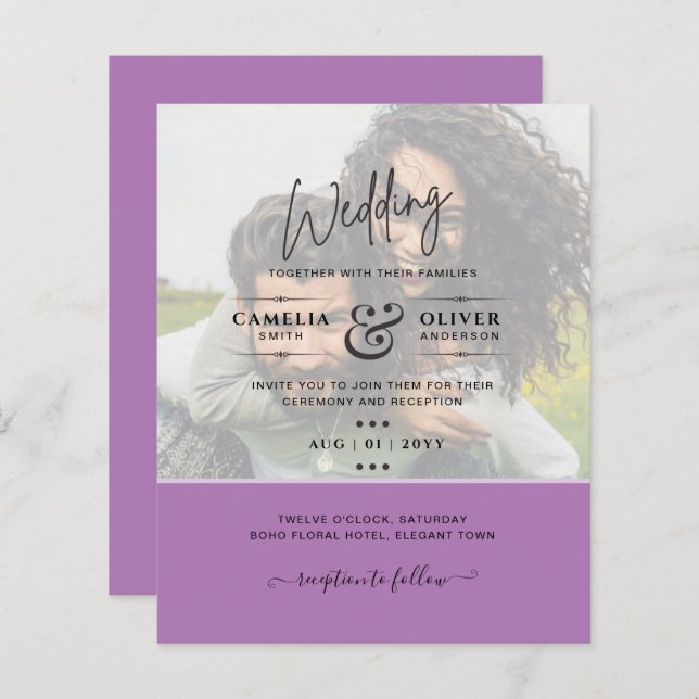 PHOTO WEDDING INVITATION Budget overlay Text LeahG (Fram/baksida)