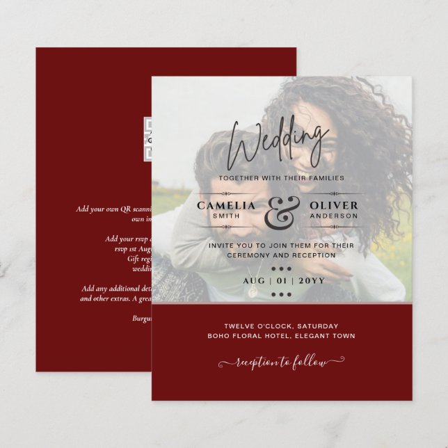 PHOTO WEDDING INVITATION Budget overlay Text LeahG (Fram/baksida)