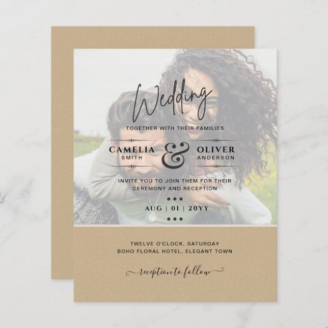 PHOTO WEDDING INVITATION Budget overlay Text LeahG (Fram/baksida)