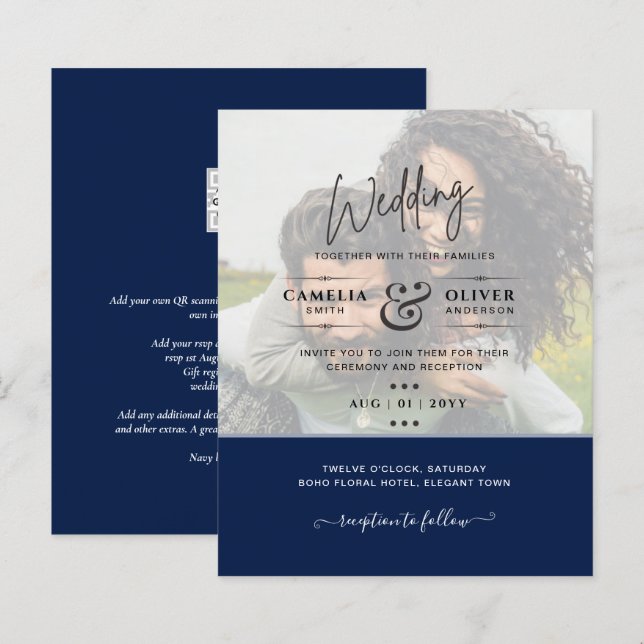 PHOTO WEDDING INVITATION Budget overlay Text LeahG (Fram/baksida)