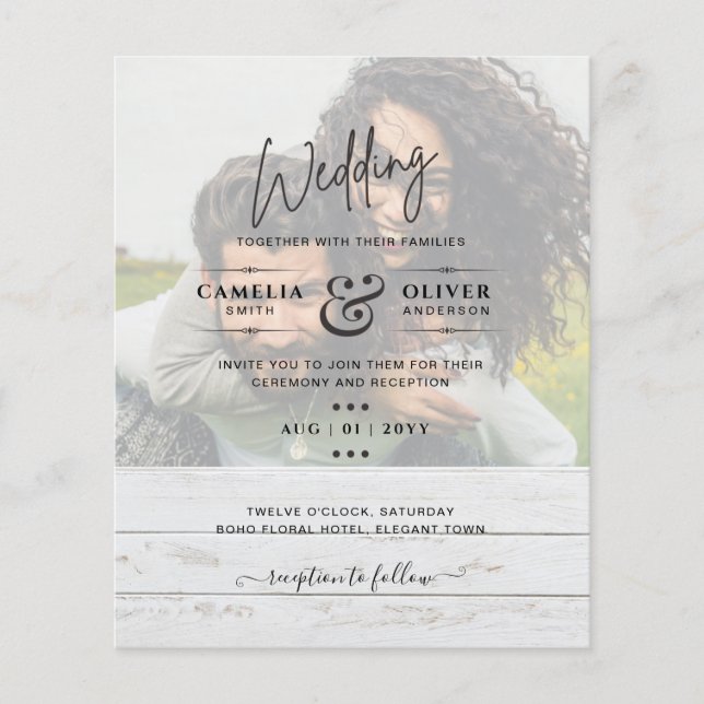 PHOTO WEDDING INVITATION Budget overlay Text LeahG Flygblad (Framsidan)
