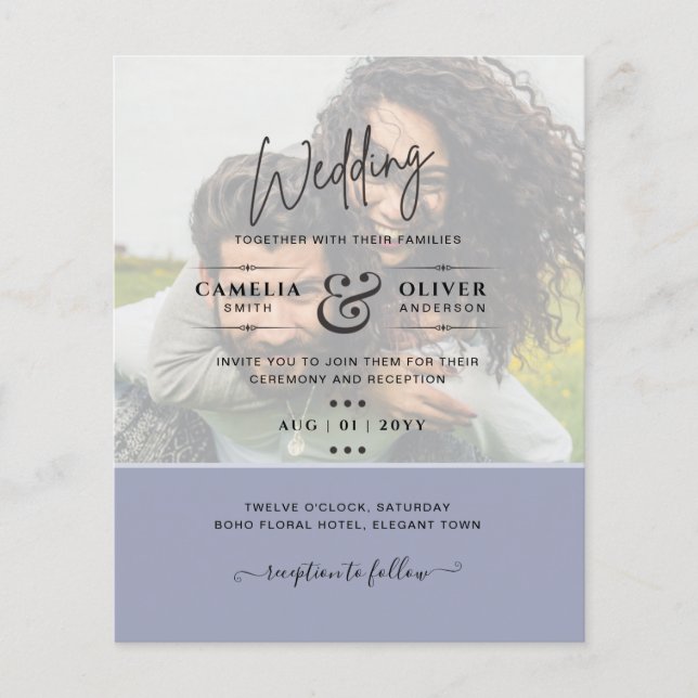 PHOTO WEDDING INVITATION Budget overlay Text LeahG Flygblad (Framsidan)