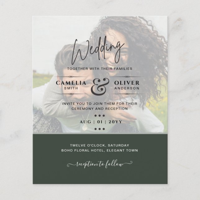 PHOTO WEDDING INVITATION Budget overlay Text LeahG Flygblad (Framsidan)