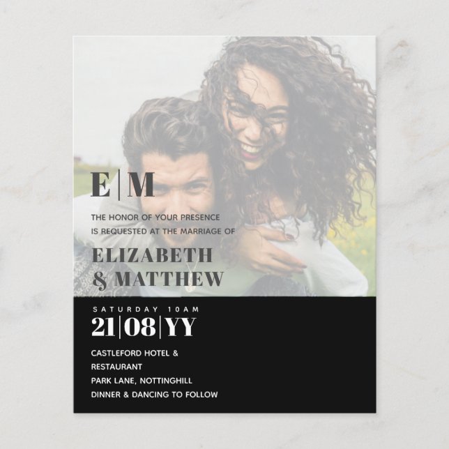 PHOTO WEDDING INVITATION Budget overlay Text LeahG Flygblad (Framsidan)