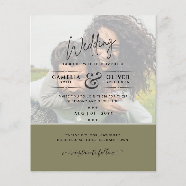 PHOTO WEDDING INVITATION Budget overlay Text LeahG Flygblad (Framsidan)