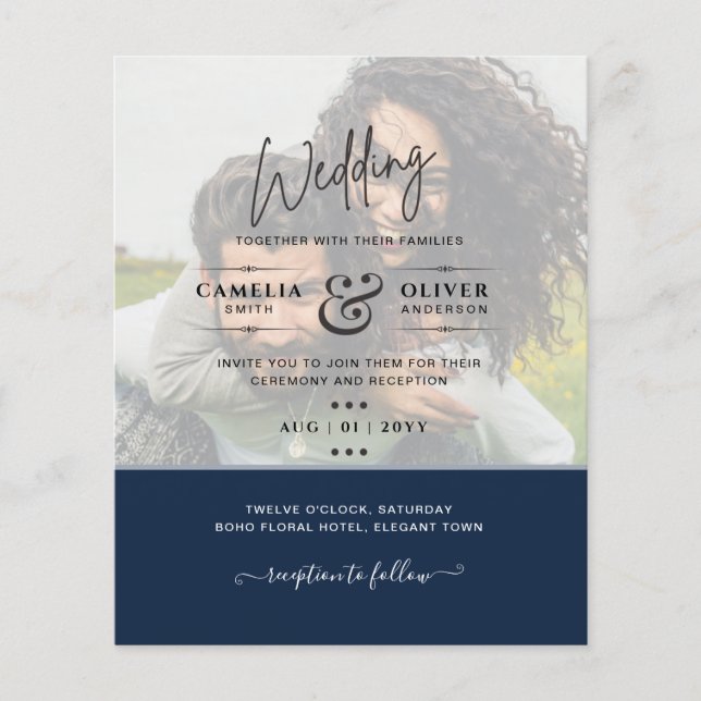 PHOTO WEDDING INVITATION Budget overlay Text LeahG Flygblad (Framsidan)