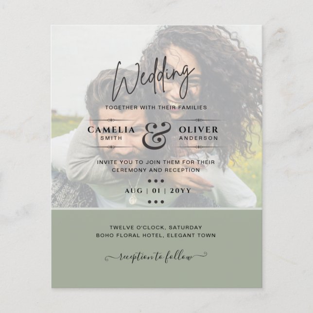 PHOTO WEDDING INVITATION Budget overlay Text LeahG Flygblad (Framsidan)