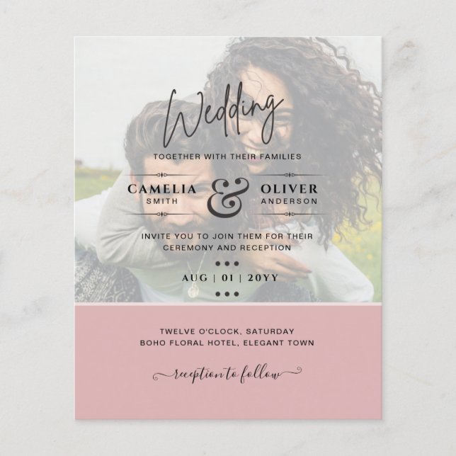 PHOTO WEDDING INVITATION Budget overlay Text LeahG Flygblad (Framsidan)