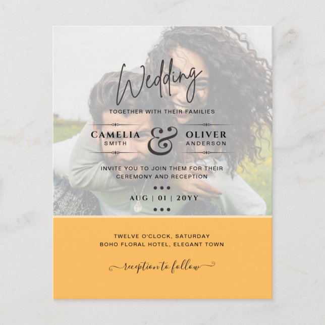 PHOTO WEDDING INVITATION Budget overlay Text LeahG Flygblad (Framsidan)