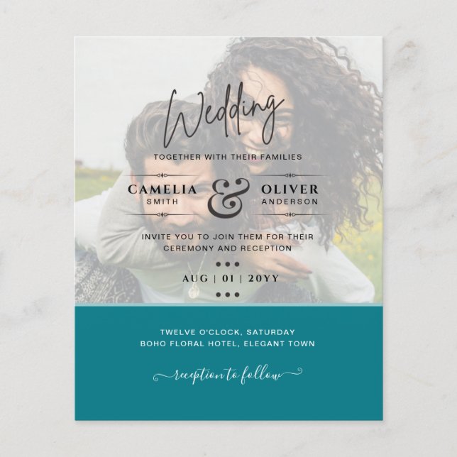 PHOTO WEDDING INVITATION Budget overlay Text LeahG Flygblad (Framsidan)