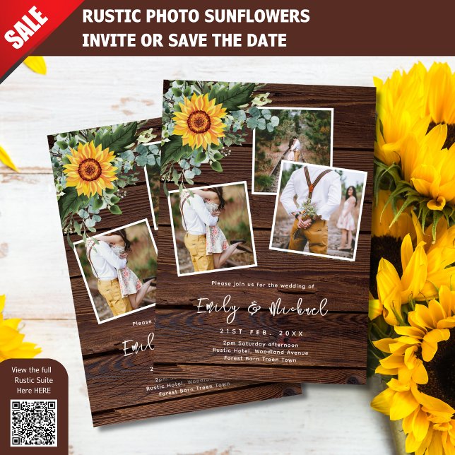 PHOTO WEDDING INVITATIONS RUSTIC SUNFLOWERS INBJUDNINGAR (Skapare uppladdad)