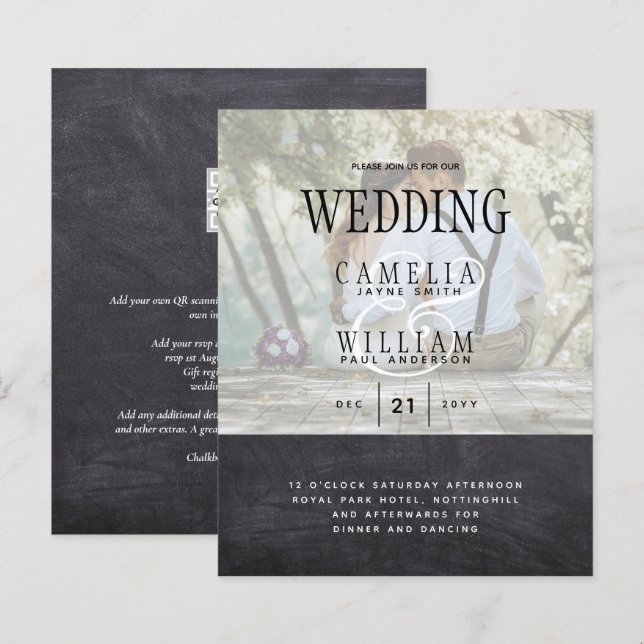 PHOTO WEDING INVITATION Overlay Text LeahG BUDGET (Fram/baksida)