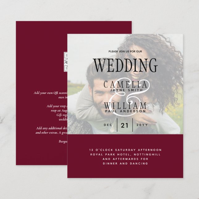 PHOTO WEDING INVITATION Overlay Text LeahG BUDGET (Fram/baksida)