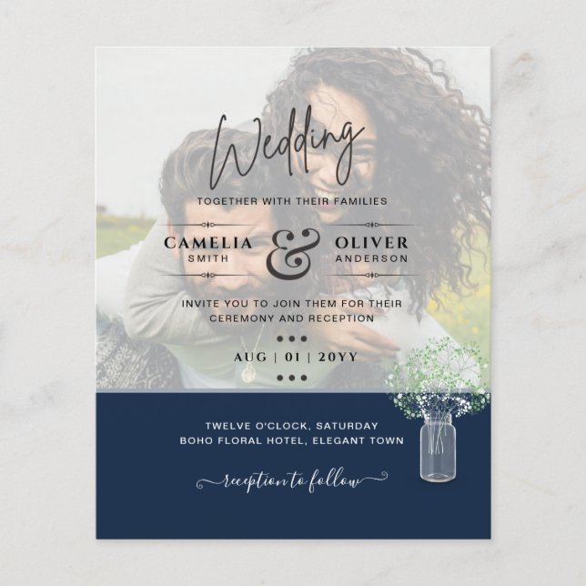 PHOTO WEDING INVITATION Overlay Text LeahG BUDGET Flygblad (Framsidan)