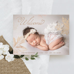 Photo Welcome Baby Guld Lövs Botanical Birth Meddelande