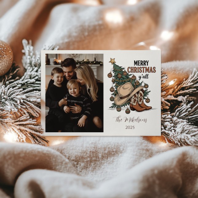 Photo Western Merry Christmas Y’all Julkort (Skapare uppladdad)