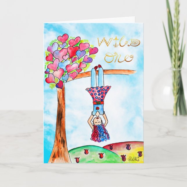 Photo Whimsical Art Birthday Girl Boho Guld Lila Kort (Framsida)