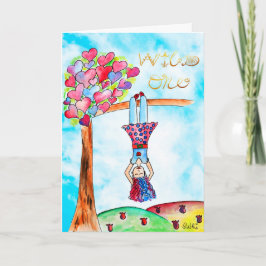 Photo Whimsical Art Birthday Girl Boho Guld Lila Kort